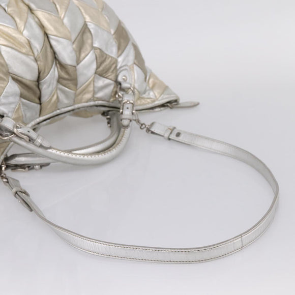 Miu Miu Hand Bag Leather 2way Silver Gold Auth 167822A
