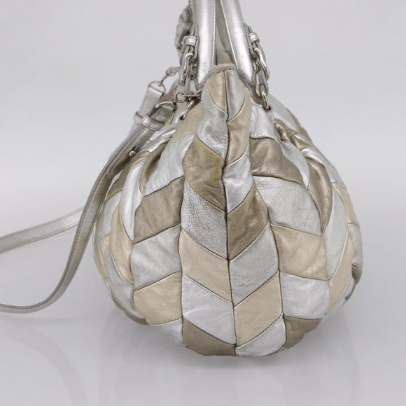 Miu Miu Hand Bag Leather 2way Silver Gold Auth 167822A