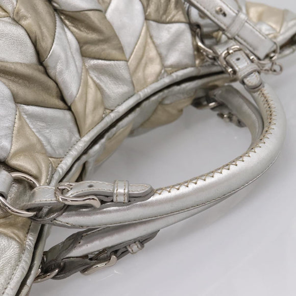 Miu Miu Hand Bag Leather 2way Silver Gold Auth 167822A