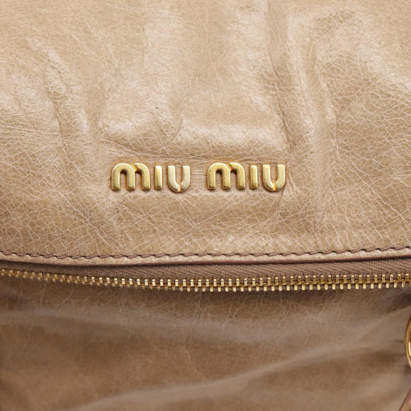 Miu Miu Hand Bag Leather 2way Beige Gold Auth 167823M