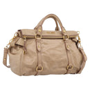 Miu Miu Hand Bag Leather 2way Beige Gold Auth 167823M-1