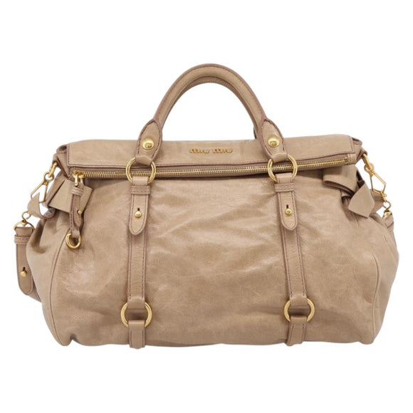 Miu Miu Hand Bag Leather 2way Beige Gold Auth 167823M