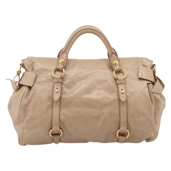 Miu Miu Hand Bag Leather 2way Beige Gold Auth 167823M