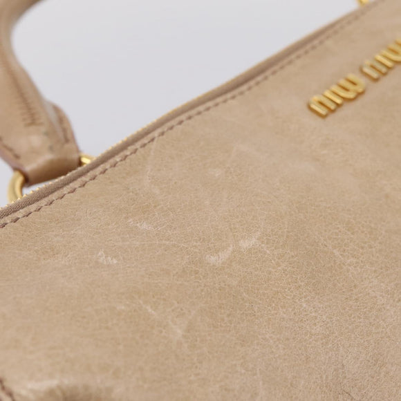 Miu Miu Hand Bag Leather 2way Beige Gold Auth 167823M