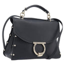Salvatore Ferragamo Gancini Hand Bag Leather 2way Black Gold Auth 167828V-1