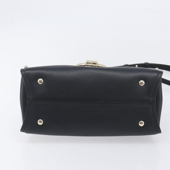 Salvatore Ferragamo Gancini Hand Bag Leather 2way Black Gold Auth 167828V
