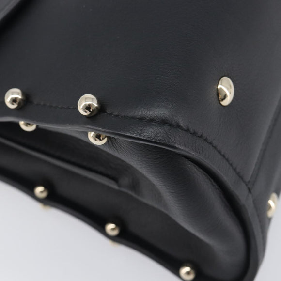 Salvatore Ferragamo Gancini Hand Bag Leather 2way Black Gold Auth 167828V