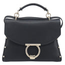 Salvatore Ferragamo Gancini Hand Bag Leather 2way Black Gold Auth 167828V-2