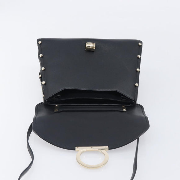 Salvatore Ferragamo Gancini Hand Bag Leather 2way Black Gold Auth 167828V