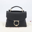 Salvatore Ferragamo Gancini Hand Bag Leather 2way Black Gold Auth 167828V-29