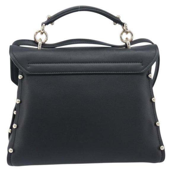 Salvatore Ferragamo Gancini Hand Bag Leather 2way Black Gold Auth 167828V