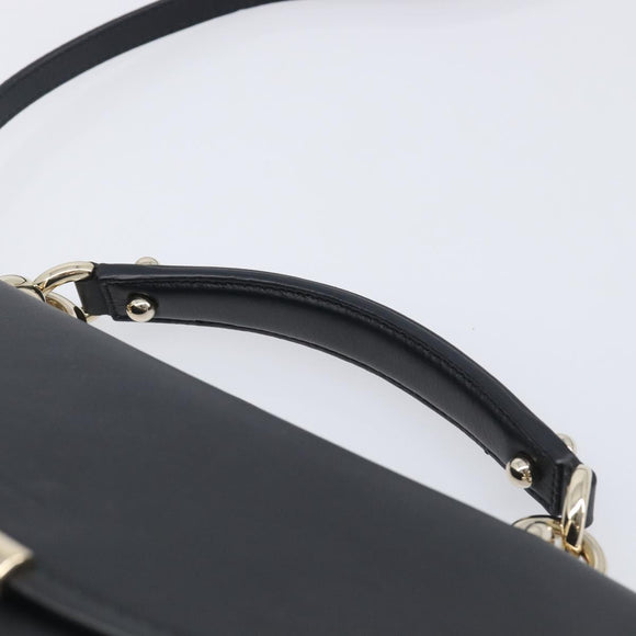 Salvatore Ferragamo Gancini Hand Bag Leather 2way Black Gold Auth 167828V