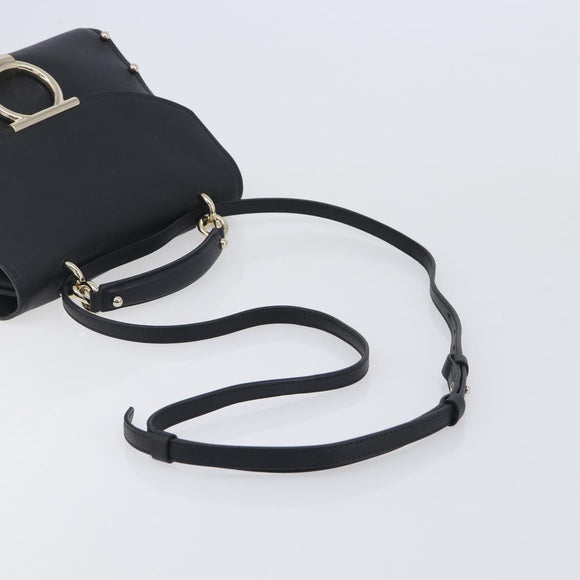 Salvatore Ferragamo Gancini Hand Bag Leather 2way Black Gold Auth 167828V