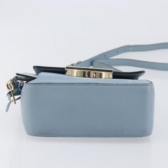 Salvatore Ferragamo Gancini Shoulder Bag Leather Light Blue Gold Auth 167830V