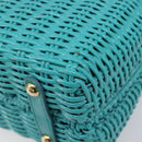 Salvatore Ferragamo Gancini Hand Bag Rattan Turquoise Blue Gold Auth 167831V-13