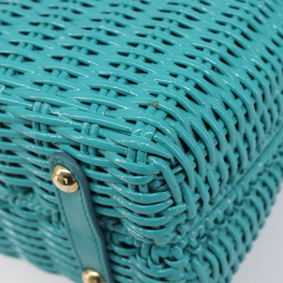 Salvatore Ferragamo Gancini Hand Bag Rattan Turquoise Blue Gold Auth 167831V