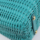 Salvatore Ferragamo Gancini Hand Bag Rattan Turquoise Blue Gold Auth 167831V-14