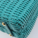 Salvatore Ferragamo Gancini Hand Bag Rattan Turquoise Blue Gold Auth 167831V-15