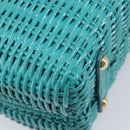 Salvatore Ferragamo Gancini Hand Bag Rattan Turquoise Blue Gold Auth 167831V-16