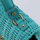 Salvatore Ferragamo Gancini Hand Bag Rattan Turquoise Blue Gold Auth 167831V-17