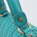 Salvatore Ferragamo Gancini Hand Bag Rattan Turquoise Blue Gold Auth 167831V-18