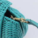 Salvatore Ferragamo Gancini Hand Bag Rattan Turquoise Blue Gold Auth 167831V-19