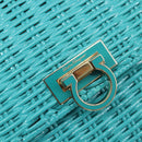 Salvatore Ferragamo Gancini Hand Bag Rattan Turquoise Blue Gold Auth 167831V-20