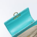 Salvatore Ferragamo Gancini Hand Bag Rattan Turquoise Blue Gold Auth 167831V-21