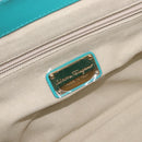 Salvatore Ferragamo Gancini Hand Bag Rattan Turquoise Blue Gold Auth 167831V-22