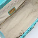 Salvatore Ferragamo Gancini Hand Bag Rattan Turquoise Blue Gold Auth 167831V-23