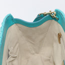 Salvatore Ferragamo Gancini Hand Bag Rattan Turquoise Blue Gold Auth 167831V-25