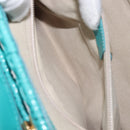 Salvatore Ferragamo Gancini Hand Bag Rattan Turquoise Blue Gold Auth 167831V-27