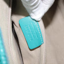 Salvatore Ferragamo Gancini Hand Bag Rattan Turquoise Blue Gold Auth 167831V-29