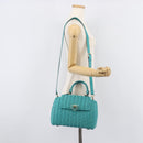 Salvatore Ferragamo Gancini Hand Bag Rattan Turquoise Blue Gold Auth 167831V-30