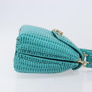 Salvatore Ferragamo Gancini Hand Bag Rattan Turquoise Blue Gold Auth 167831V-4