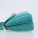 Salvatore Ferragamo Gancini Hand Bag Rattan Turquoise Blue Gold Auth 167831V-5