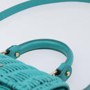 Salvatore Ferragamo Gancini Hand Bag Rattan Turquoise Blue Gold Auth 167831V-8