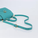 Salvatore Ferragamo Gancini Hand Bag Rattan Turquoise Blue Gold Auth 167831V-9