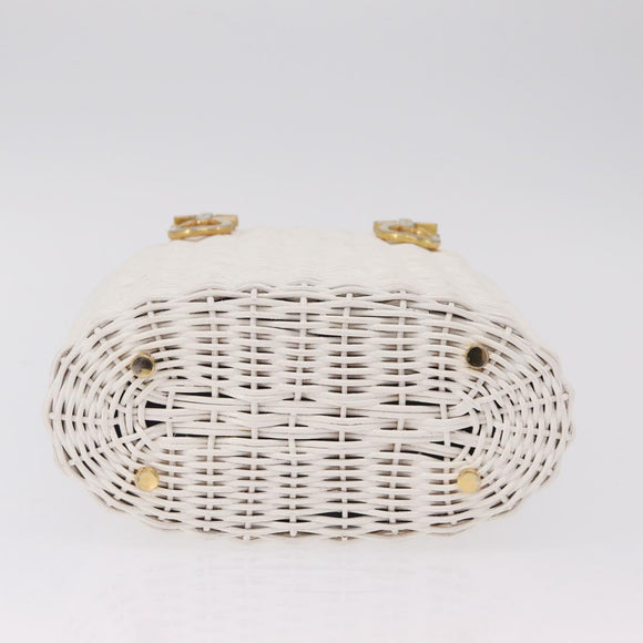 Salvatore Ferragamo Ganchei Hand Bag Rattan White Gold Auth 167833A