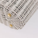 Salvatore Ferragamo Ganchei Hand Bag Rattan White Gold Auth 167833A-17