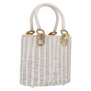 Salvatore Ferragamo Ganchei Hand Bag Rattan White Gold Auth 167833A-1