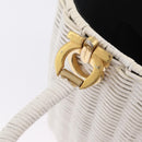 Salvatore Ferragamo Ganchei Hand Bag Rattan White Gold Auth 167833A-25