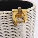 Salvatore Ferragamo Ganchei Hand Bag Rattan White Gold Auth 167833A-26