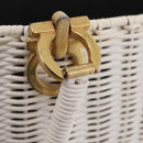 Salvatore Ferragamo Ganchei Hand Bag Rattan White Gold Auth 167833A-27