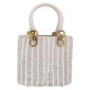Salvatore Ferragamo Ganchei Hand Bag Rattan White Gold Auth 167833A-13