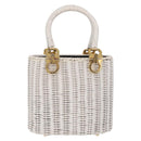 Salvatore Ferragamo Ganchei Hand Bag Rattan White Gold Auth 167833A-2