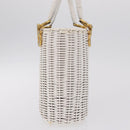 Salvatore Ferragamo Ganchei Hand Bag Rattan White Gold Auth 167833A-3