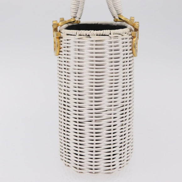 Salvatore Ferragamo Ganchei Hand Bag Rattan White Gold Auth 167833A