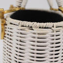 Salvatore Ferragamo Ganchei Hand Bag Rattan White Gold Auth 167833A-5