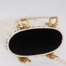 Salvatore Ferragamo Ganchei Hand Bag Rattan White Gold Auth 167833A-14